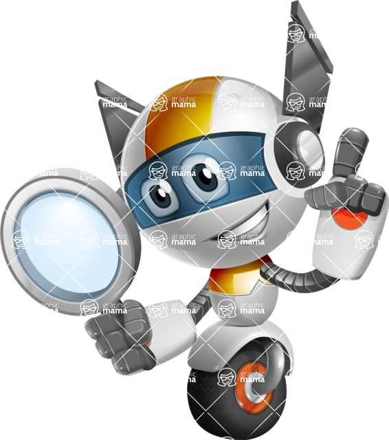 Cute robot cartoon character - 112 stock vector images - Cute robot cartoon character searching with a magnifier - stock vector graphic image